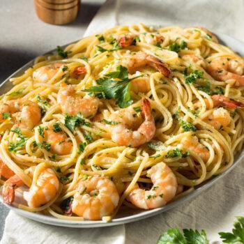 krevety s těstovinami recept